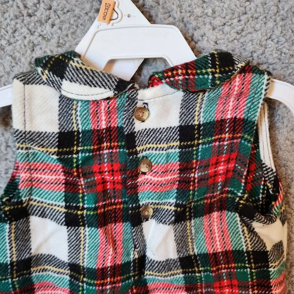 NEW Carter's Sleeveless Collared A Line Dress Plaid Acrylic Knit Holiday Sz‎ 12M